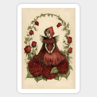 Rose Fairy Sitting in a Bower of Blooms Sticker